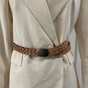 GAP Tan Woven Leather Belt with Silver Buckle
